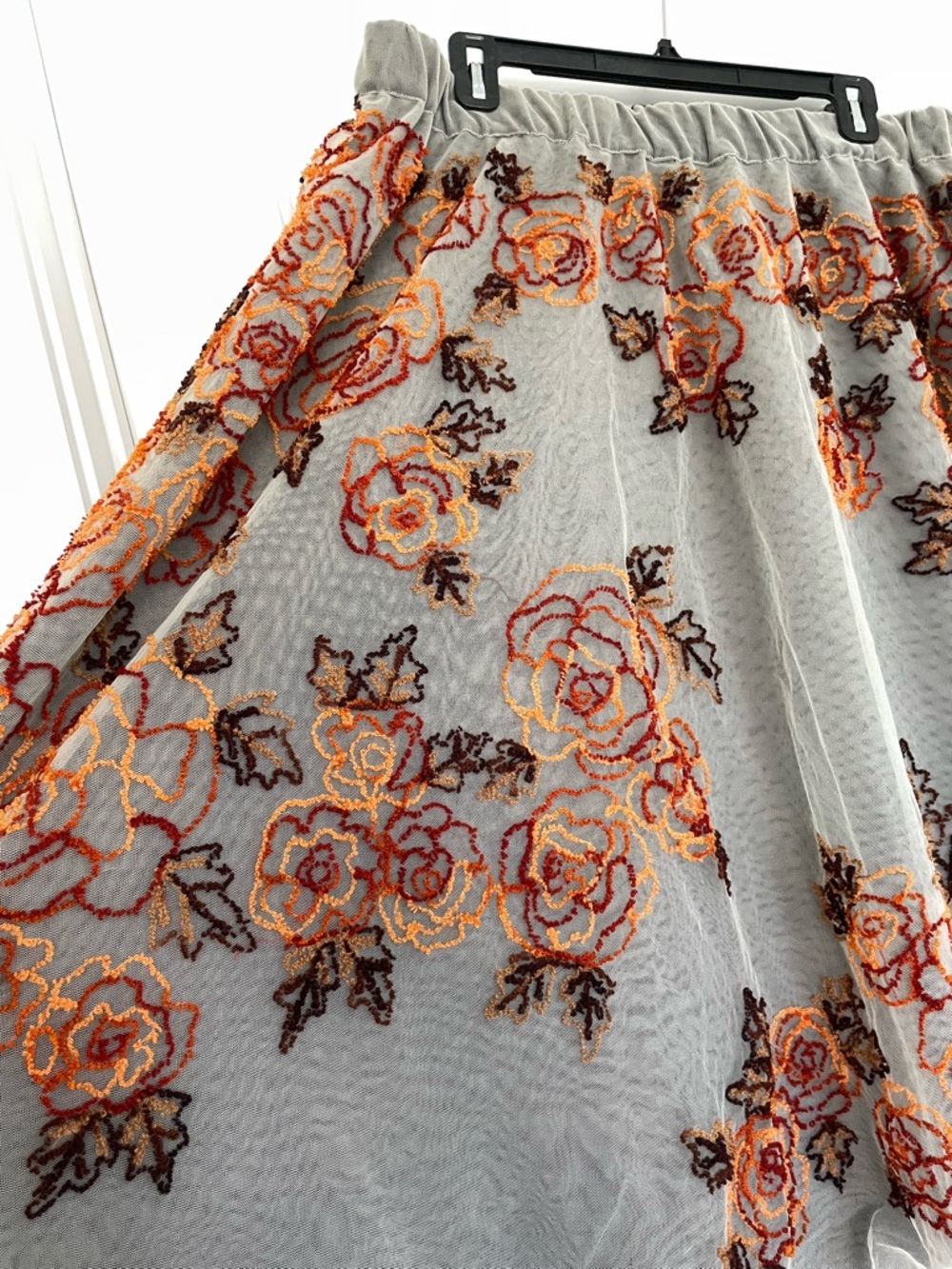 Anthropologie Embroidered Tulle Midi Skirt Rosie Boho Large Statement Serious - Picture 4 of 10